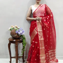 Rangtulika Ethnics Woven Design Zari Organza Saree-image-92