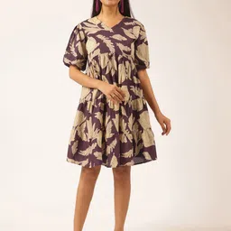 KALINI Floral Printed Bishop Sleeve Fit & Flare Dress-image-63