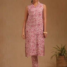 Soch Floral Printed Shirt Collar Linen Top With Trousers Co-Ords-image-42