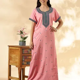 9shines Label Women Embroidered Round Neck Short Sleeves Maxi Nightdress-image-23