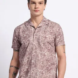 GENTLEREN Floral Printed Cuban Collar Short Sleeves Cotton Shirt-picture-30
