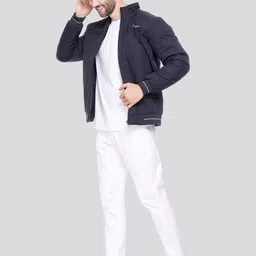 Rare Times Men Stand Collar Solid Lightweight Casual Bomber Jacket image 4