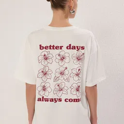 Trendyol Women Floral Printed Round Neck Pure Cotton Oversized T-shirt-image-21