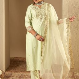 Anouk Women Floral Embroidered Regular Liva Kurta with Trousers & With Dupatta-picture-0