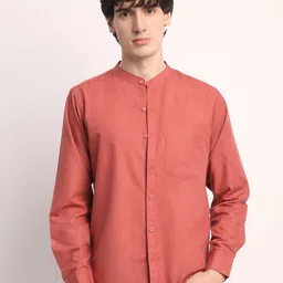 Voroxy Men Smart Band Collar Solid Cotton Casual Shirt image 1