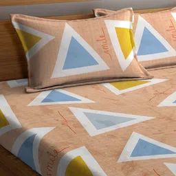 Myntra Elegant Homes Peach & Blue Geometric 300 TC King Bedsheet with 2 Pillow Covers image 4