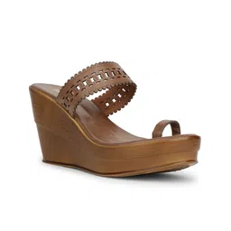 Bata Women Textured Ethnic Wedge Sandals with Laser Cuts image 5