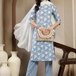 Anouk Women Floral Printed Regular Pure Cotton Kurta with Trousers & With Dupatta image 3