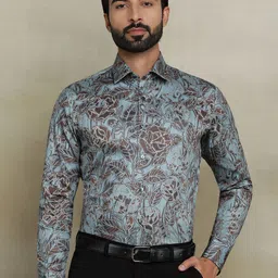 WYRE Men Spread Collar Floral Printed Cotton Slim Fit Semiformal Shirt-image-24