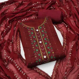 KIMISHA Floral Embroidered Sequinned Chanderi Cotton Unstitched Dress Material-picture-33