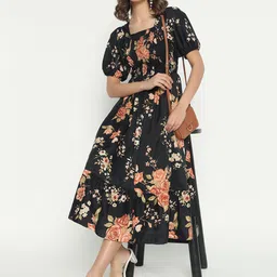 Femvy Women Floral Printed Fit & Flare Midi Dress-image-50