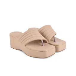 JM Looks Women Square Toe Textured Wedge Heels Sandals image 5