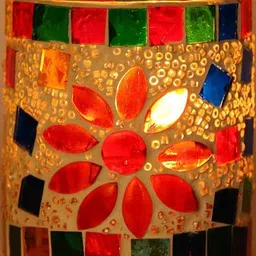 Somil Vibrant Multicolor Glass Candle Holder Add A Touch Of Magic To Diwali, Parties & Candlelight Dinners, Size-7 X 7 X 7 Cm , 7 X 7 X 7 Cm Pack OF 2 image 4