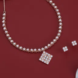Kushal's Fashion Jewellery White Rose Gold-Plated Party Zircon Jewellery Set-picture-14