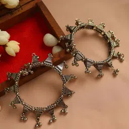 VAGHBHATT Set Of 2 Silver-Plated German Silver Oxidized Bangles-picture-51