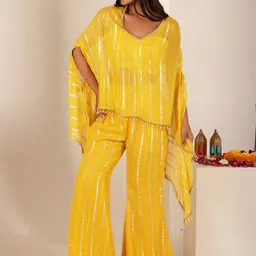 DEASHA INDIA Striped Sleeveless Georgette Top & Palazzos With Cape image 3