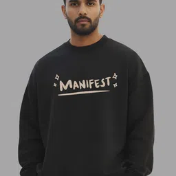 TheBTclub Men Printed Round Neck Long Sleeves Oversized Pullover Sweatshirt image 1