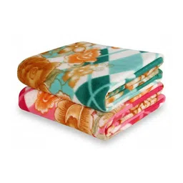 Aura Pink & Green Set of 2 Floral Fleece Mild Winter 210 GSM Blanket-picture-26