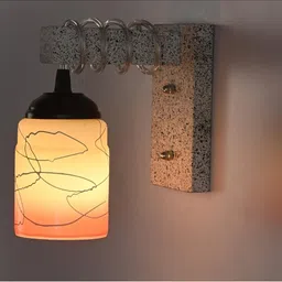 1ST TIME Orange & White Textured Wood Cylinder Shaped Wall Lamp image 2