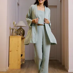 SANSKRUTIHOMES Women Pure Cotton Night suit With Robe-image-12