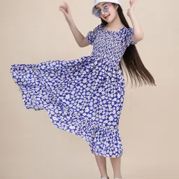 PTVIZE Floral Print Puff Sleeve Crepe Fit & Flare Midi Dress-picture-24