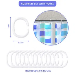 Kuber Industries Aura Blue & White Block Printed Waterproof Shower Curtains With 12 Rings image 4