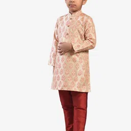 Pehanaava Boys Floral Embroidered Regular Kurta with Trousers image 5