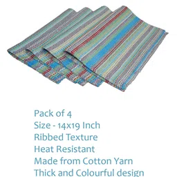 HOME COLORS.IN 4-Pcs Blue &Red Ribbed Cotton Heat Resistant Table Placemats image 2