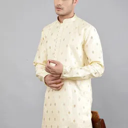 Manish Creations Floral Woven Design Mandarin Collar Straight Kurta With Churidar image 4