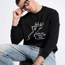 SHOWOFFFF Men Graphic Print Black Round Neck Ribbed Regular Fit Sweatshirt-picture-27