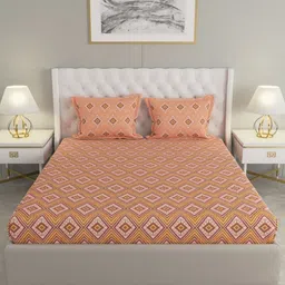 Raymond Home Brown & Orange Geometric 140 TC Queen Bedsheet with 2 Pillow Covers image 3