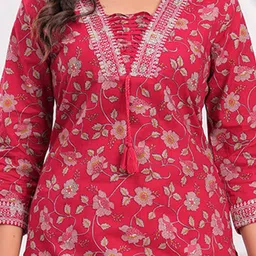 PARTHVI Women Floral Print Regular Aari Work Pure Cotton Kurta with Trousers & Dupatta image 2