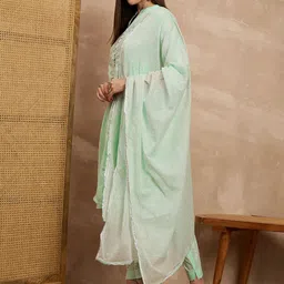 HERE&NOW Women Printed Regular Pure Cotton Kurta with Trousers & With Dupatta image 5