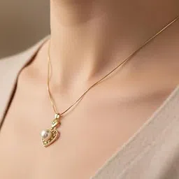 TESSARA Women Gold-Plated American Diamond Studded & Beaded Pendant With Chain image 3