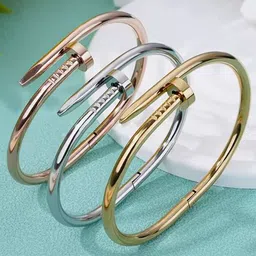 MEENAZ Women 3 American Diamond Antique Gold-Plated Kada Bracelet image 1