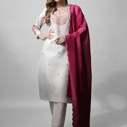 Rujave Women Embroidered Regular Sequinned Kurta with Trousers & With Dupatta-image-10