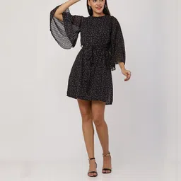 Moda Rapido Floral Flutter Sleeve Georgette Fit & Flare Dress-picture-25