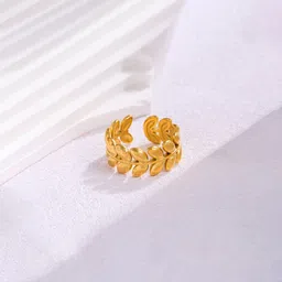 Designs & You Gold-Plated Stainless Steel Leaf Shaped Adjustable Finger Ring-picture-40