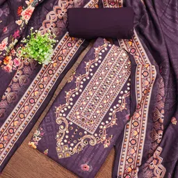 BlissFlair Floral Embroidered Beads And Stones Unstitched Dress Material-picture-18