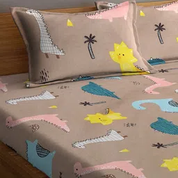 Myntra Elegant Homes Grey & Green Graphic 300 TC Fitted King Bedsheet Set 2.50 m x 2.20 m image 2