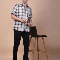 Crimsoune Club Men Classic Fit Tartan Checked Spread Collar Cotton Casual Shirt image 3