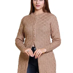 Varenyam Women Woollen Cable Knit Longline Cardigan-image-15