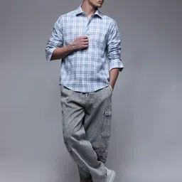 Paper Cut Oversized Checked Cotton Spread Collar Casual Shirt-image-55