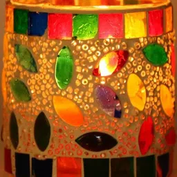 Somil Vibrant Multicolor Glass Candle Holder Add A Touch Of Magic To Diwali, Parties & Candlelight Dinners, Size-7 X 7 X 7 Cm , 8.5 X 8.5 X 9 Cm Pack OF 2 image 5