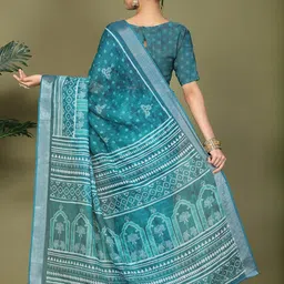KALINI Blue Cotton Blend Woven Design Sarees image 3