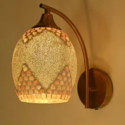 SOMIL Gold-Toned & White Printed Glass Cylinder Shaped Wall Lamp-picture-10