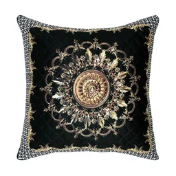 BLUEDOT Black & Gold-Toned Floral Velvet 5 Pieces Square Cushion Covers-16 InchX16 inch image 2