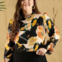 Berrylush Curve Floral Print Bell Sleeve Top image 1