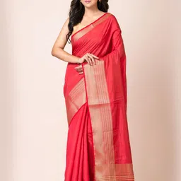 HERE&NOW X Kavvya Solid Woven Design Zari Banarasi Saree-picture-38