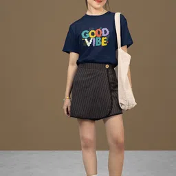 MASTI TEES Printed Pure Cotton Drop-Shoulder Sleeves Indigo T-shirt image 2